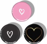 3pcs Self-Adhesive Replacement Cellphone Decorative Patch Compatible with Socket Grip, Stick Patches for Phone Sockets Swappable Top - Pink Black White Heart - Image 3
