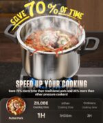 18/8 Stainless Steel Pressure Cooker 10 QT, [Save 70% Cooking Time] Olla De Presion with Food-Grade Body [One Hand Operation] Rotating Lock/Unlocking Lid System, Steam Rack Included - Image 3