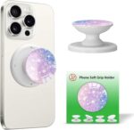 Cell Phone Grip Holder for iPhone, Purple Cute Glitter, Sticky Pads for Base, Silicone Hand Stand Ring - Image 3