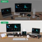 Nnewvante Monitor Stand Riser, 60 inch Large Bamboo Dual Monitor Stand for Desk, 3 Shelves Desktop Screen Riser with Adjustable Length Angle for Computer Laptop PC,Black - Image 3