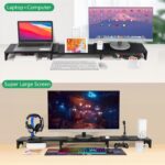 Nnewvante Monitor Stand Riser, 60 inch Large Bamboo Dual Monitor Stand for Desk, 3 Shelves Desktop Screen Riser with Adjustable Length Angle for Computer Laptop PC,Black - Image 9