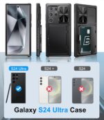 for Samsung Galaxy S24 Ultra Case Wallet, Built-in Card Holder (4-5 Cards) & Slide Camera Cover & Kickstand, Military Grade Protection, Rugged Silicone Case for Galaxy S24 Ultra 2024 Only, Black - Image 3