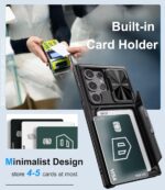 for Samsung Galaxy S24 Ultra Case Wallet, Built-in Card Holder (4-5 Cards) & Slide Camera Cover & Kickstand, Military Grade Protection, Rugged Silicone Case for Galaxy S24 Ultra 2024 Only, Black - Image 4