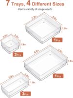 SMARTAKE 7-Piece Drawer Organizer with Non-Slip Silicone Pads, 4-Size Desk Drawer Organizer Trays Storage Tray for Makeup, Jewelries, Utensils in Bedroom Dresser, Office and Kitchen (Clear) - Image 3