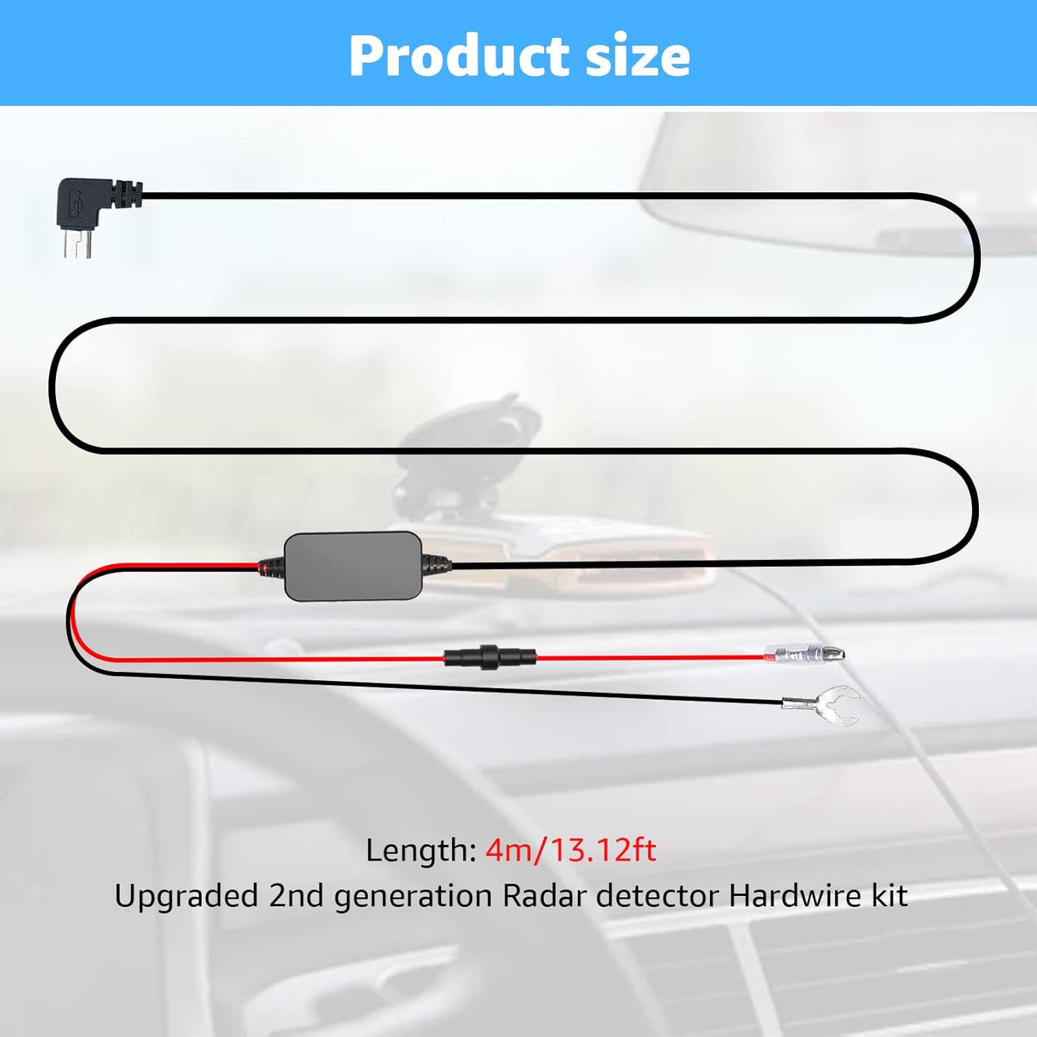 Dash Cam Hardwire Kit Micro USB Hard Wire Kit with 12V-24V to 5V Car Dash Camera Power Cord,24 Hours Surveillance Low Voltage Protection 4 Fuse Tap Cable 13FT - Image 3