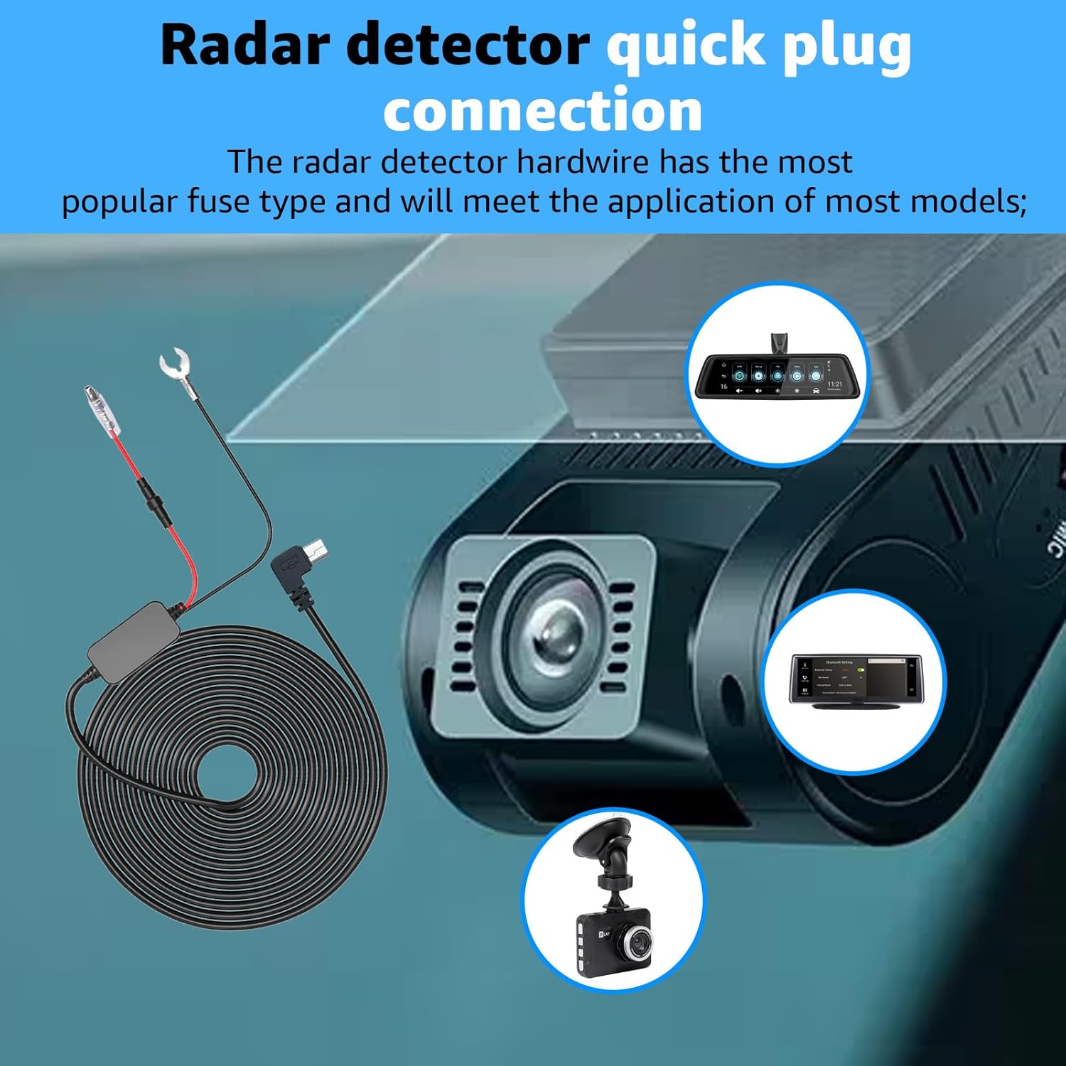 Dash Cam Hardwire Kit Micro USB Hard Wire Kit with 12V-24V to 5V Car Dash Camera Power Cord,24 Hours Surveillance Low Voltage Protection 4 Fuse Tap Cable 13FT - Image 8