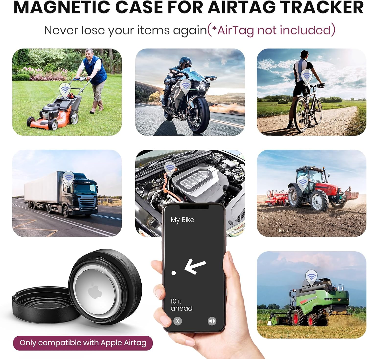 Ultra Magnetic Air Tag Holder | Sealed from Water | Shatterproof | Minimalist Design | Compatible with Apple AirTag, Extra 3M Tape for Optional Mounting, Air Tag Magnetic Case for Car, Truck - Black - Image 3