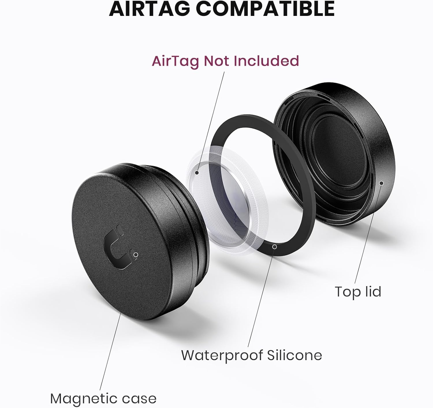 Ultra Magnetic Air Tag Holder | Sealed from Water | Shatterproof | Minimalist Design | Compatible with Apple AirTag, Extra 3M Tape for Optional Mounting, Air Tag Magnetic Case for Car, Truck - Black - Image 4