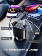 Retractable Car Charger with Starlight, 66W Starlight in Car roof 4 in 1 Retractable Car Phone Charger Adapter, Fast Charging USB C Cable, Compatible with iPhone 16/15/14/13/12/,Pixel - Image 5