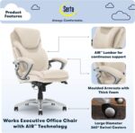 Serta AIR Health and Wellness Executive Office Chair, High Back Big and Tall Ergonomic for Lumber Support Task Swivel, Bonded Leather, Comfortable Cream - Image 4