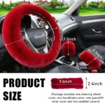 5 PCS Fluffy Steering Wheel Covers Set, Faux Wool Steering Wheel Cover & Handbrake Cover & Gear Shift Cover & 2 Seat Belt Shoulder Pads, Universal Car Accessories (Wine Red) - Image 3