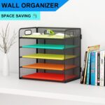 5 Tier Paper Tray Organizer for Desk, Desktop Document Letter Tray with Handle, Paper Sorter File Folder Holder for Classroom, Office Supplies Accessories Organization and Storage - Black - Image 3