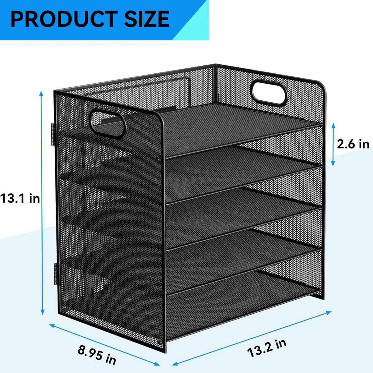 5 Tier Paper Tray Organizer for Desk, Desktop Document Letter Tray with Handle, Paper Sorter File Folder Holder for Classroom, Office Supplies Accessories Organization and Storage - Black - Image 4
