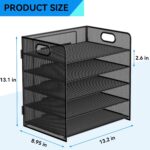 5 Tier Paper Tray Organizer for Desk, Desktop Document Letter Tray with Handle, Paper Sorter File Folder Holder for Classroom, Office Supplies Accessories Organization and Storage - Black - Image 4