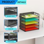 5 Tier Paper Tray Organizer for Desk, Desktop Document Letter Tray with Handle, Paper Sorter File Folder Holder for Classroom, Office Supplies Accessories Organization and Storage - Black - Image 5