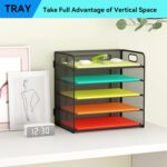 5 Tier Paper Tray Organizer for Desk, Desktop Document Letter Tray with Handle, Paper Sorter File Folder Holder for Classroom, Office Supplies Accessories Organization and Storage - Black - Image 6