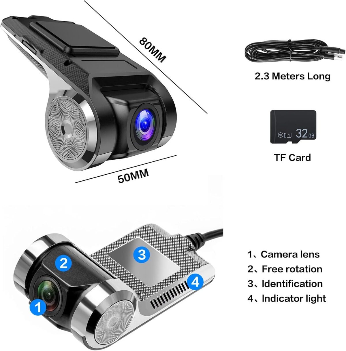 Hikity USB DVR On-Dash Camera - Loop Recording Dash Camera for Cars with 32GB SD Card 24H Parking Mode Driving Recorder LDWS FCWS Dash Cam for Android Radio Stereo GPS DVD - Image 7