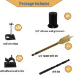 Starlink Cable Routing Kit, 4 Pcs Starlink Ethernet Cable Grommets Accessories with 3/4" Spade Drill Bit, Wall Wire Clips Pass Through Cables Mounting Kit for Wire Organizer(Black) - Image 3