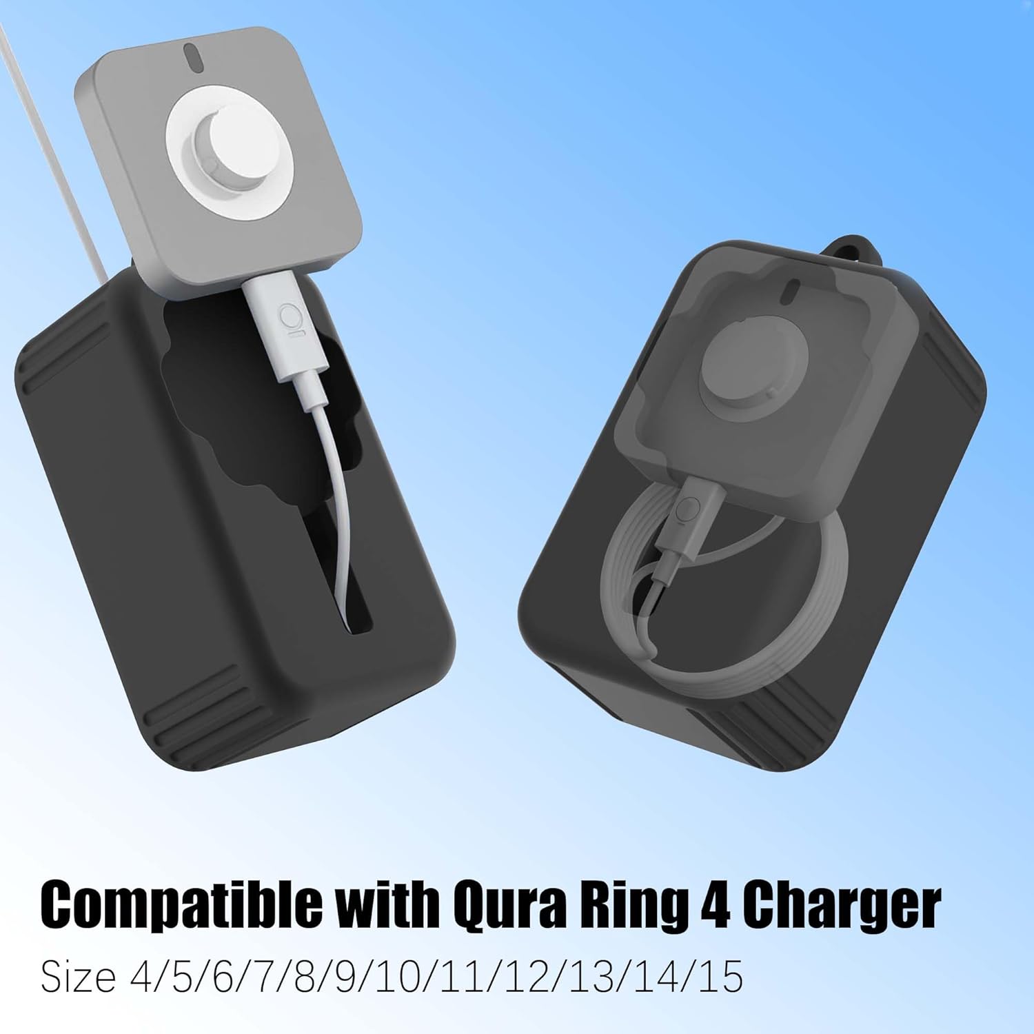 for Oura Ring Gen 4 Charger Protector Case, Soft Silicone Oura Ring 4 Charger Cover, Drop/Dust/Ageing Resistant for Oura Ring Gen4 Charger Organizer with Keychain, Deep Black - Image 3
