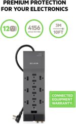Belkin 12-Outlet Power Strip Surge Protector with 10-Foot Cord and Telephone, Ethernet, Coaxial Protection, BE112234-10, Gray -(Pack of 3) - Image 3