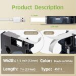 A45013 D1 Label Tape S0720530 Replace for Dymo Label Maker Refills d1 45013, 1/2 in x 23 Ft Black on White Compatible with DYMO LabelManager 160 210D 260P 280 360D 450D, 4-Pack - Image 3