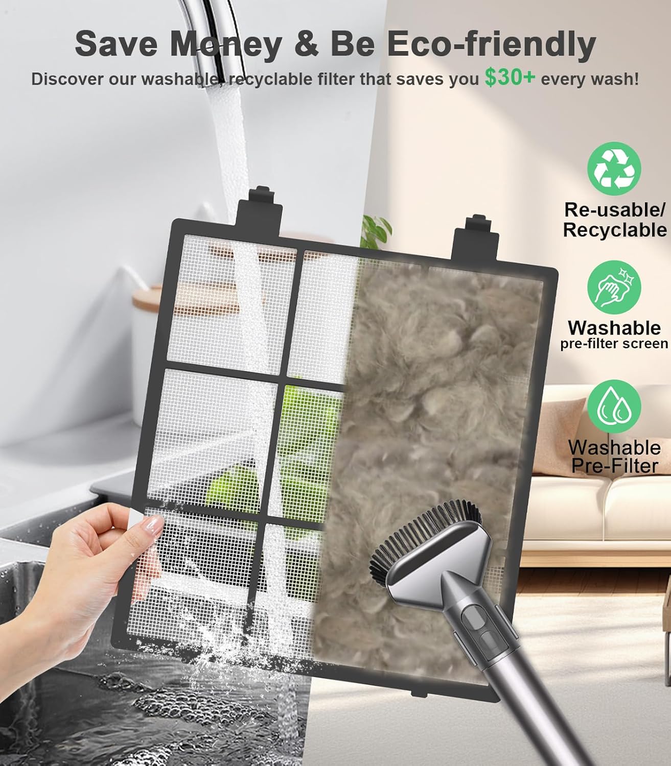 FRESHDEW Air Purifier for Home Up to 2300ft² with H14 True HEPA & Double-Sided Intake | Washable Pre-Filter & Air Quality Sensor | 22dB Ultra Quiet for Bedroom | Allergen/Dust/Smoke/Pet Dander - Image 3