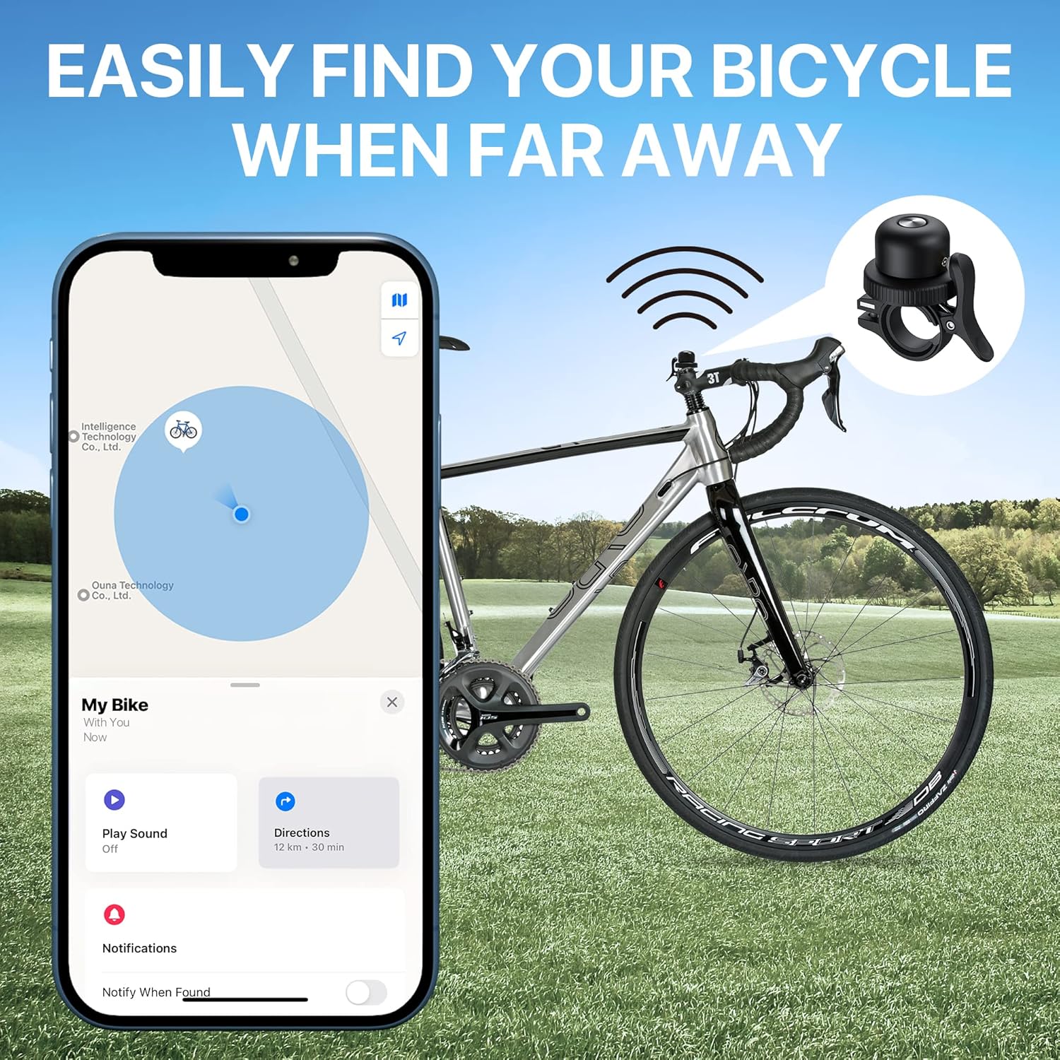 Bike Bell for Apple AirTag, MiTag Bluetooth Tracker Included, Bicycle Bell Hidden Mount for AirTag, Waterproof Anti-Theft Holder for GPS Tracker - Image 4