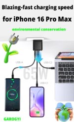 USB C Charger 65W, 3 Ports GaN Fast Charger Block, Compact Foldable Wall Charger with USB-C Cable for iPhone 16 Pro Max, iPad, MacBook Pro/Air,Galaxy S24,Dell XPS 13,Pixel 8 and More (Black) - Image 3