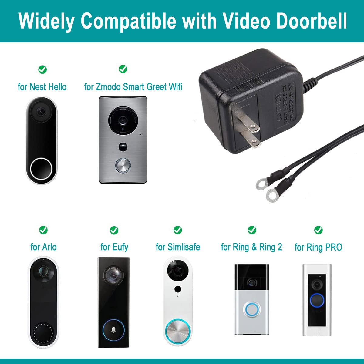 16ft/5m 18V 500mA Plug in Doorbell Transformer Power Adapter Supply Cord for Video Doorbell 2 Pro Camera Battery, for Nest Hello Zmodo, for Smart Door Bell - Image 4
