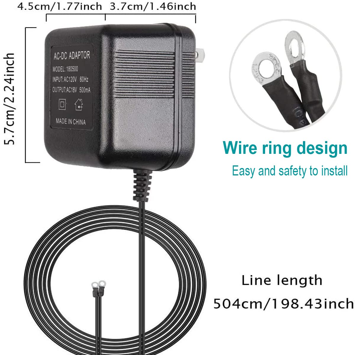 16ft/5m 18V 500mA Plug in Doorbell Transformer Power Adapter Supply Cord for Video Doorbell 2 Pro Camera Battery, for Nest Hello Zmodo, for Smart Door Bell - Image 5