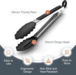 Tribal Cooking Stainless Steel Tongs - 9" and 12" With Silicone Tips, Locking BBQ Tongs - Image 3