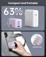 128W USB C Wall Charger, GaN III 3-Port Fast Charging Station, PD QC Foldable Charger Block Portable 65W USB C Laptop Adapter for MacBook Air/iPad Pro/Galaxy S23/Dell XPS 13/iPhone 14 (Purple) - Image 6