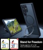 TORRAS Magnetic Designed for Samsung Galaxy S23 Ultra Case [Compatible with Magsafe] Stand, [Military Grade Drop Tested] Shockproof Translucent Slim Protective Ostand, Black - Image 4