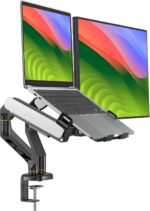BEWISER Dual Monitor Arm with Adjustable Laptop Tray for 10"-17" Laptop,Full Motion Monitor Arm Weight Capacity up to 19.8lbs, Suit for 17-32 Inch Monitor(Black) - Image 3