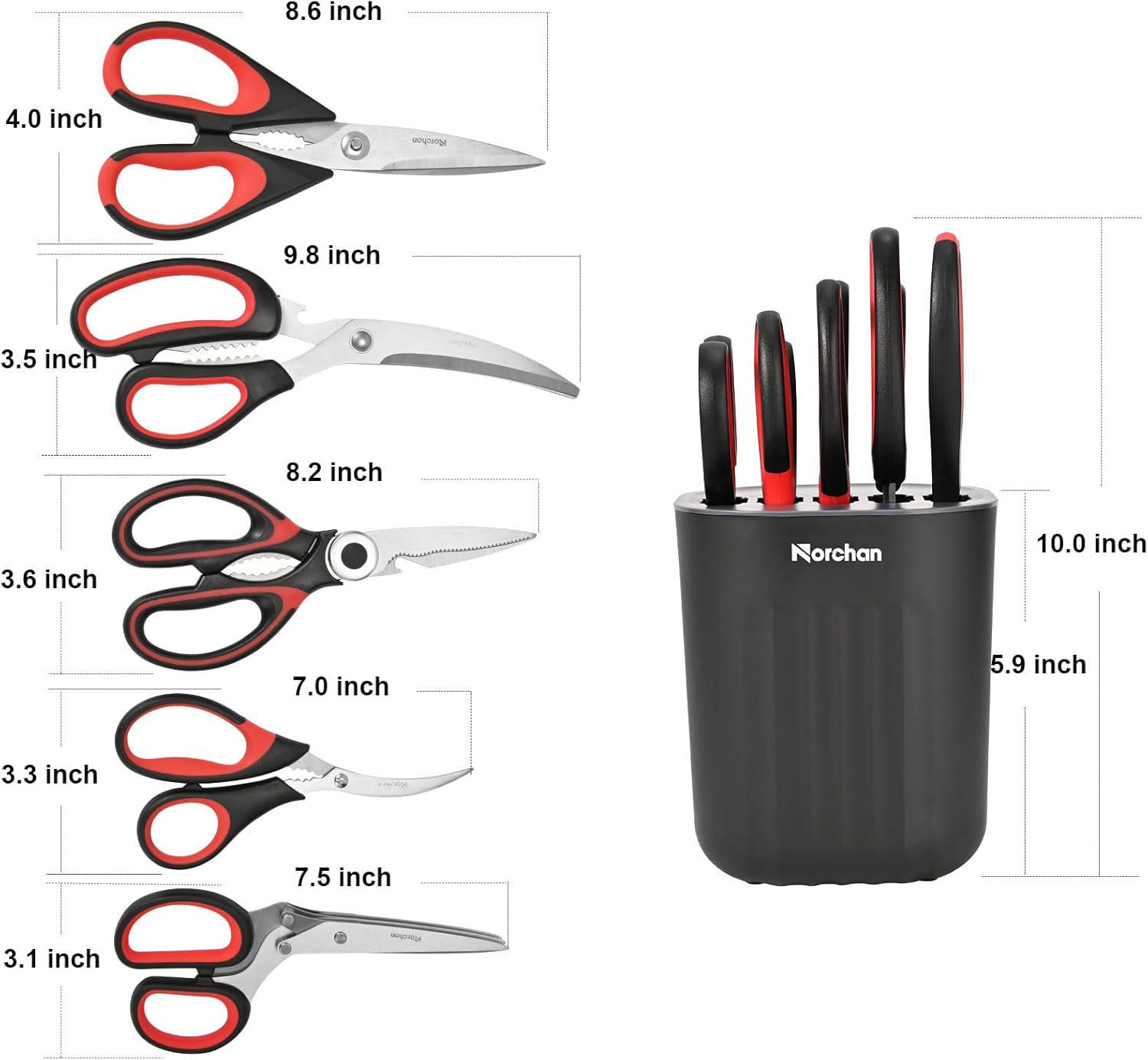 Stainless Steel Kitchen Scissors Set with Holder for All Purpose,5 Types of Heavy Duty Cooking Shears for Kitchen (Black) - Image 3