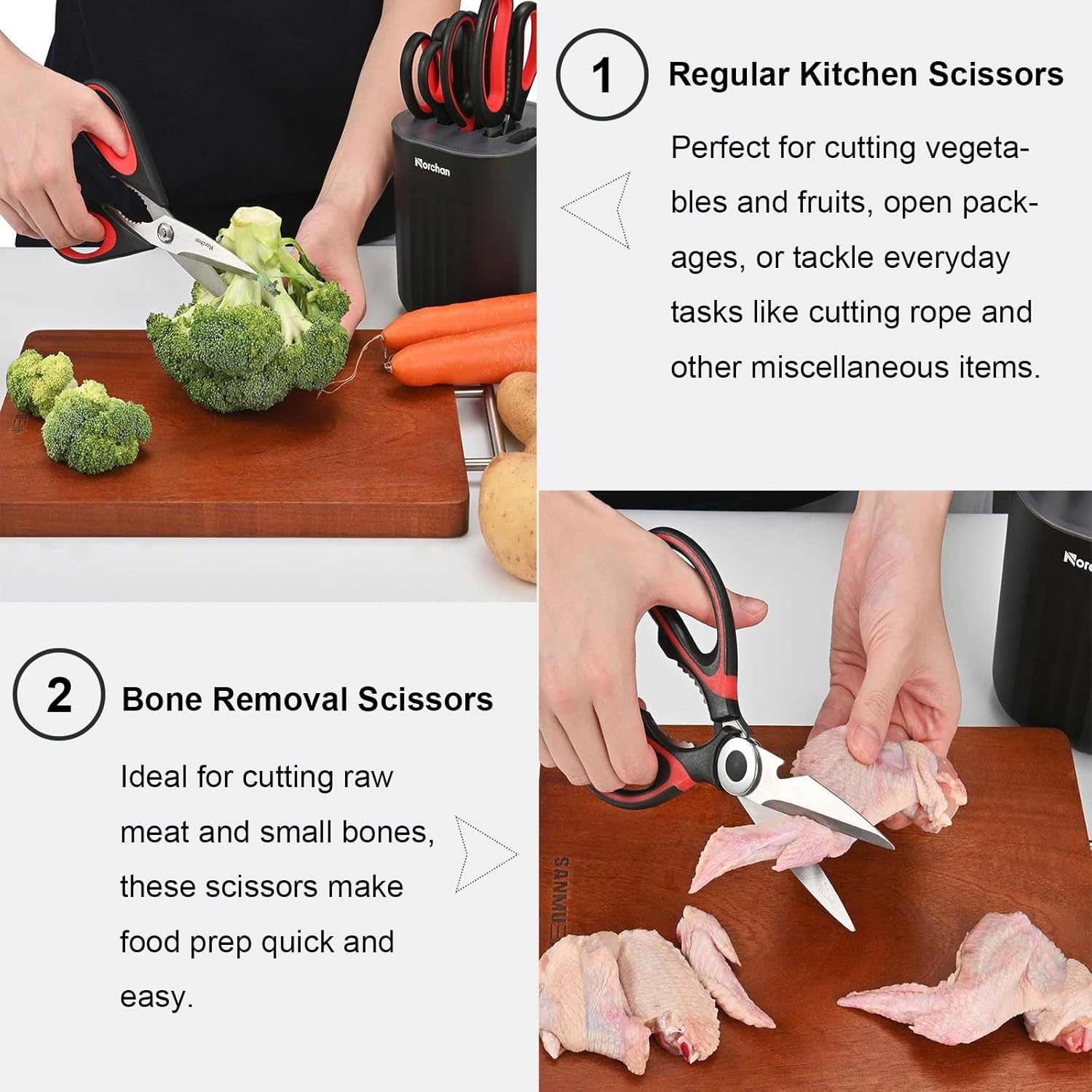 Stainless Steel Kitchen Scissors Set with Holder for All Purpose,5 Types of Heavy Duty Cooking Shears for Kitchen (Black) - Image 4