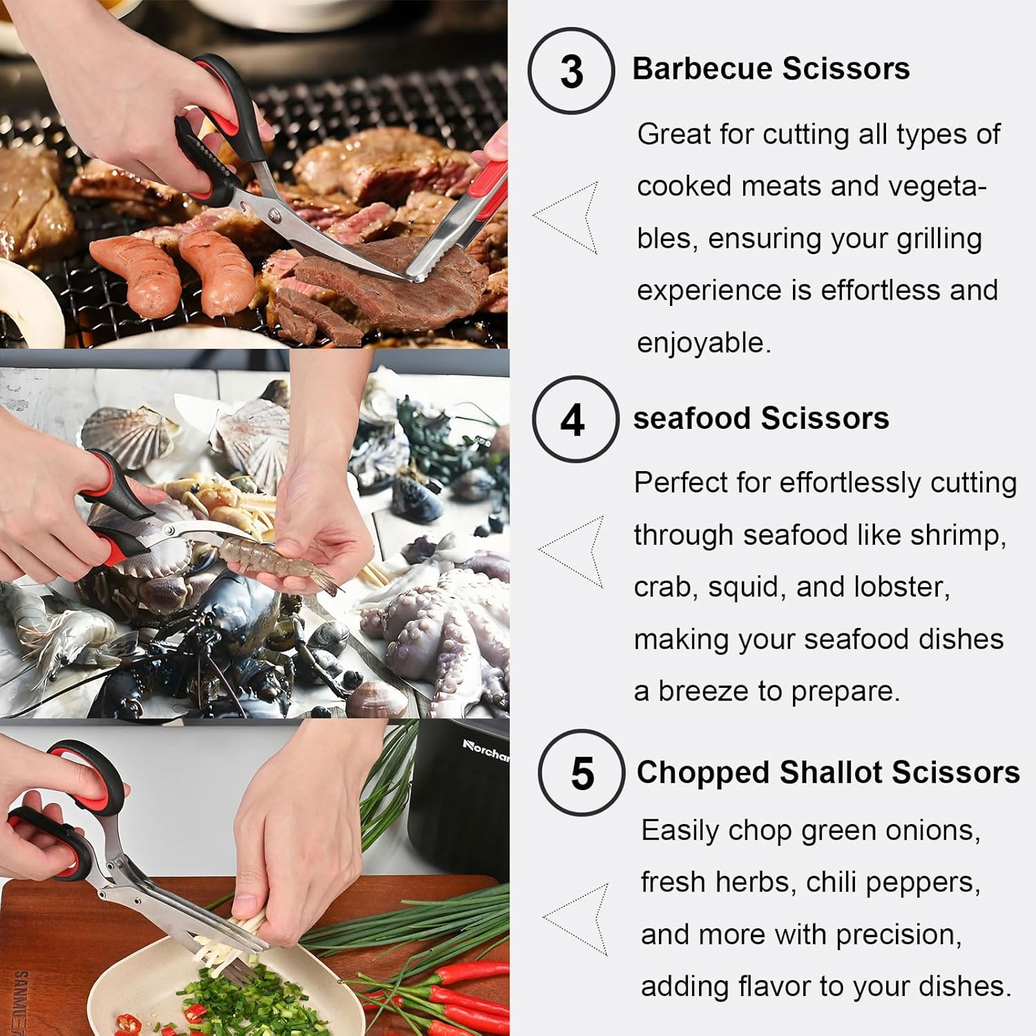 Stainless Steel Kitchen Scissors Set with Holder for All Purpose,5 Types of Heavy Duty Cooking Shears for Kitchen (Black) - Image 5