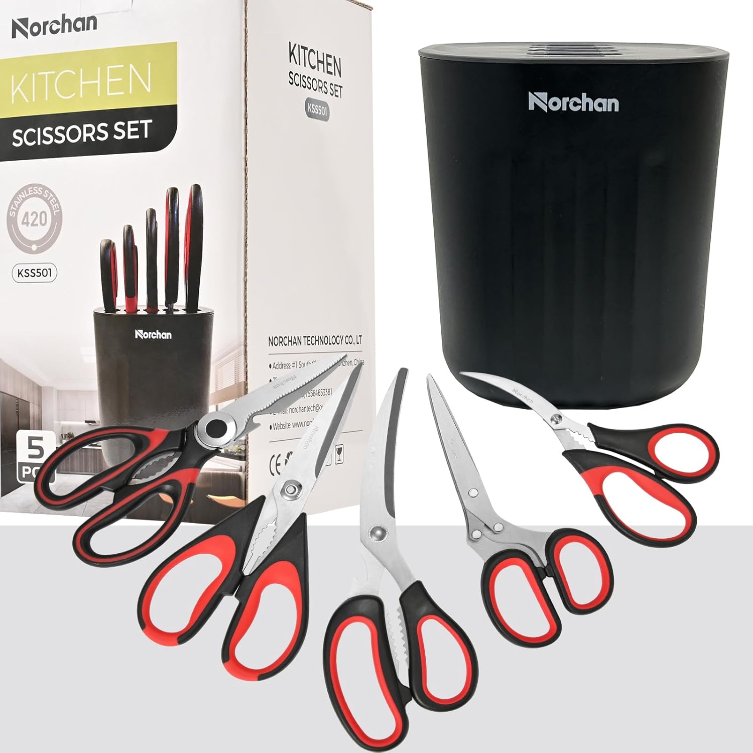 Stainless Steel Kitchen Scissors Set with Holder for All Purpose,5 Types of Heavy Duty Cooking Shears for Kitchen (Black) - Image 7