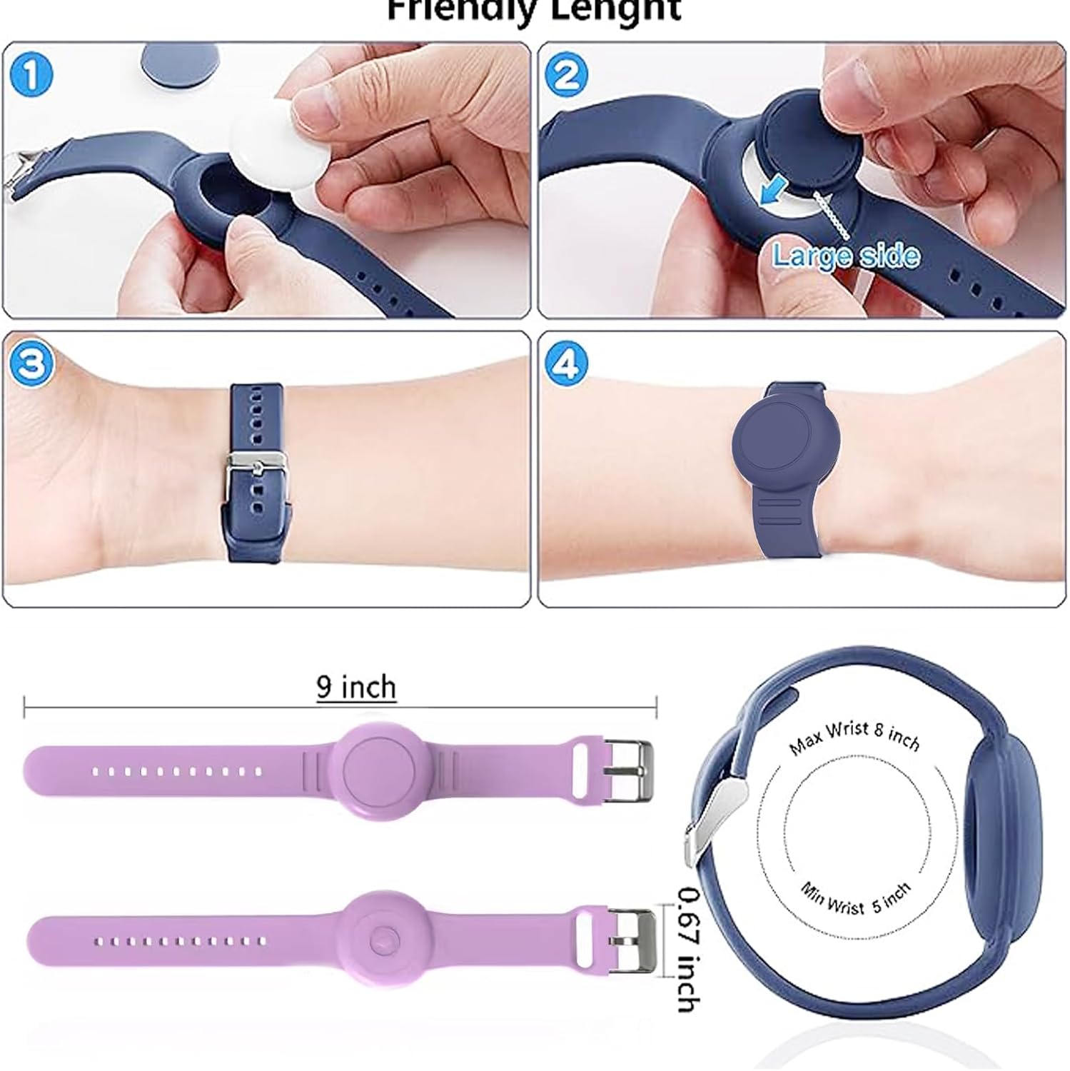 Waterproof AirTag Bracelet for Kids, 2Pack Airtag Bracelet for Kids Hidden Airtag Wristband Kids, Soft Silicone Lightweight GPS Tracker Holder for Apple AirTag (Red+Purple) - Image 7