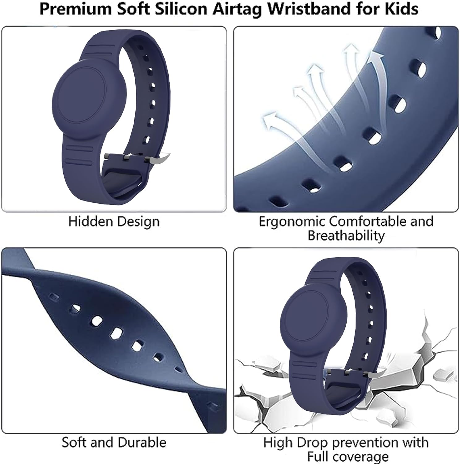 Waterproof AirTag Bracelet for Kids, 2Pack Airtag Bracelet for Kids Hidden Airtag Wristband Kids, Soft Silicone Lightweight GPS Tracker Holder for Apple AirTag (Red+Purple) - Image 8