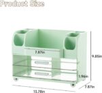 Makeup Organizer for Vanity with 2 Large Drawers, Cosmetic Display Case with Brush Holders, Easy to Storage for Bathroom Countertop Skincare, Desk Office Supplies, Green - Image 4