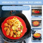 Air Fryer Silicone Liners Pot for 3 to 5 QT, 2 Pack 8.1-inch, Replacement of Flammable Parchment Paper Liners, Food Grade Reusable Baking Tray, Non-Stick, Heat-proof Gloves, Red+Blue (Nola Hut) - Image 4