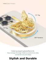 2025 Upgrade Magnetic Phone Grip for MagSafe, Butterfly Phone Grip Holder Finger Kickstand, Adapter Ring for MagSafe Included (Gold White) - Image 5
