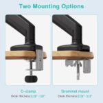 Dual Monitor Desk Mount for 2 Monitors Max 32 inch Screen, Gas Spring Arm, Stand with Clamp/Grommet Mounting Base, VESA 75x75mm & 100x100mm, Mounts Fit 4.4-17.6lbs Computer, Black - Image 5