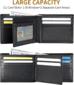 Genuine Leather Mens Wallet, RFID Blocking Bifold Wallet for Men with ID Window, 11 Credit Card Slots (Black) - Image 4