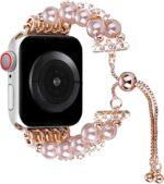 Pearl Beaded Bracelet Compatible for Apple Watch Bands 38/40/41/42/44/45/46/49mm Series 10 9 8 7 6 5 4 3 2 1 Women Fashion Beads Handmade Elastic Stretch Strap with Diamond for iWatch Bands - Image 3