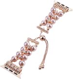 Pearl Beaded Bracelet Compatible for Apple Watch Bands 38/40/41/42/44/45/46/49mm Series 10 9 8 7 6 5 4 3 2 1 Women Fashion Beads Handmade Elastic Stretch Strap with Diamond for iWatch Bands - Image 4