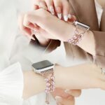 Pearl Beaded Bracelet Compatible for Apple Watch Bands 38/40/41/42/44/45/46/49mm Series 10 9 8 7 6 5 4 3 2 1 Women Fashion Beads Handmade Elastic Stretch Strap with Diamond for iWatch Bands - Image 6