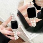 Pearl Beaded Bracelet Compatible for Apple Watch Bands 38/40/41/42/44/45/46/49mm Series 10 9 8 7 6 5 4 3 2 1 Women Fashion Beads Handmade Elastic Stretch Strap with Diamond for iWatch Bands - Image 7