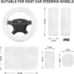 6 PCS Fluffy Steering Wheel Covers Set, 15'' Furry Car Wheel Cover, Soft Gear Shift & Handbrake Cover, Center Console & Seat Belt Shoulder Pads for Women, Car Accessories (White) - Image 3